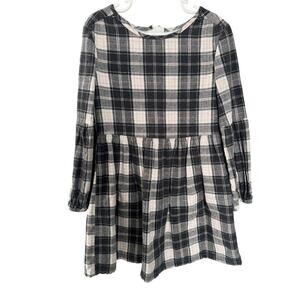 GAP Kids Plaid Balloon-Sleeve Dress Black Pink Plaid Size S